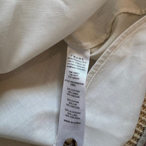 Frame Cotton Linen Blend Patch Pocket Utility Cropped Short Sleeve Top Cream XS - Picture 9 of 10